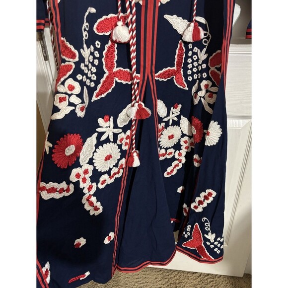 NWT Frances Valentine Geraldine Cotton Embroidery Floral Navy Red Dress Size XS - Picture 7 of 16